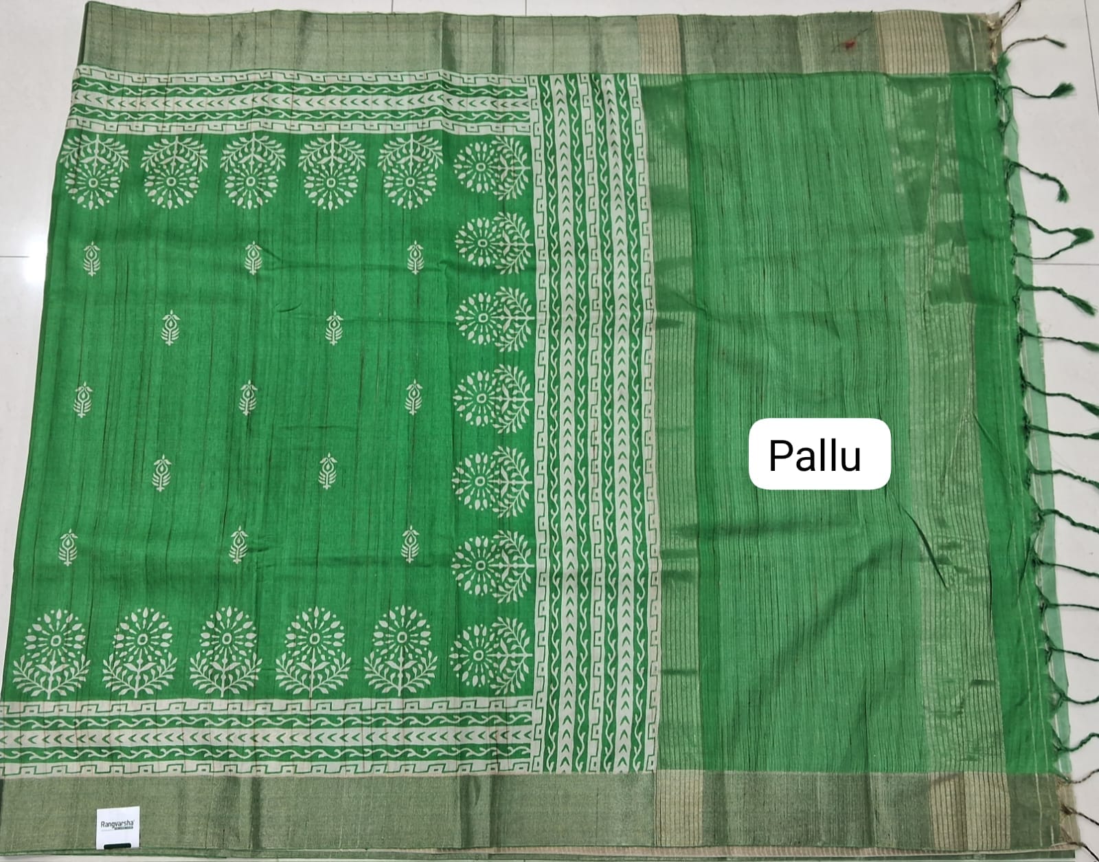 Leaf Green Tussar Saree Pallu