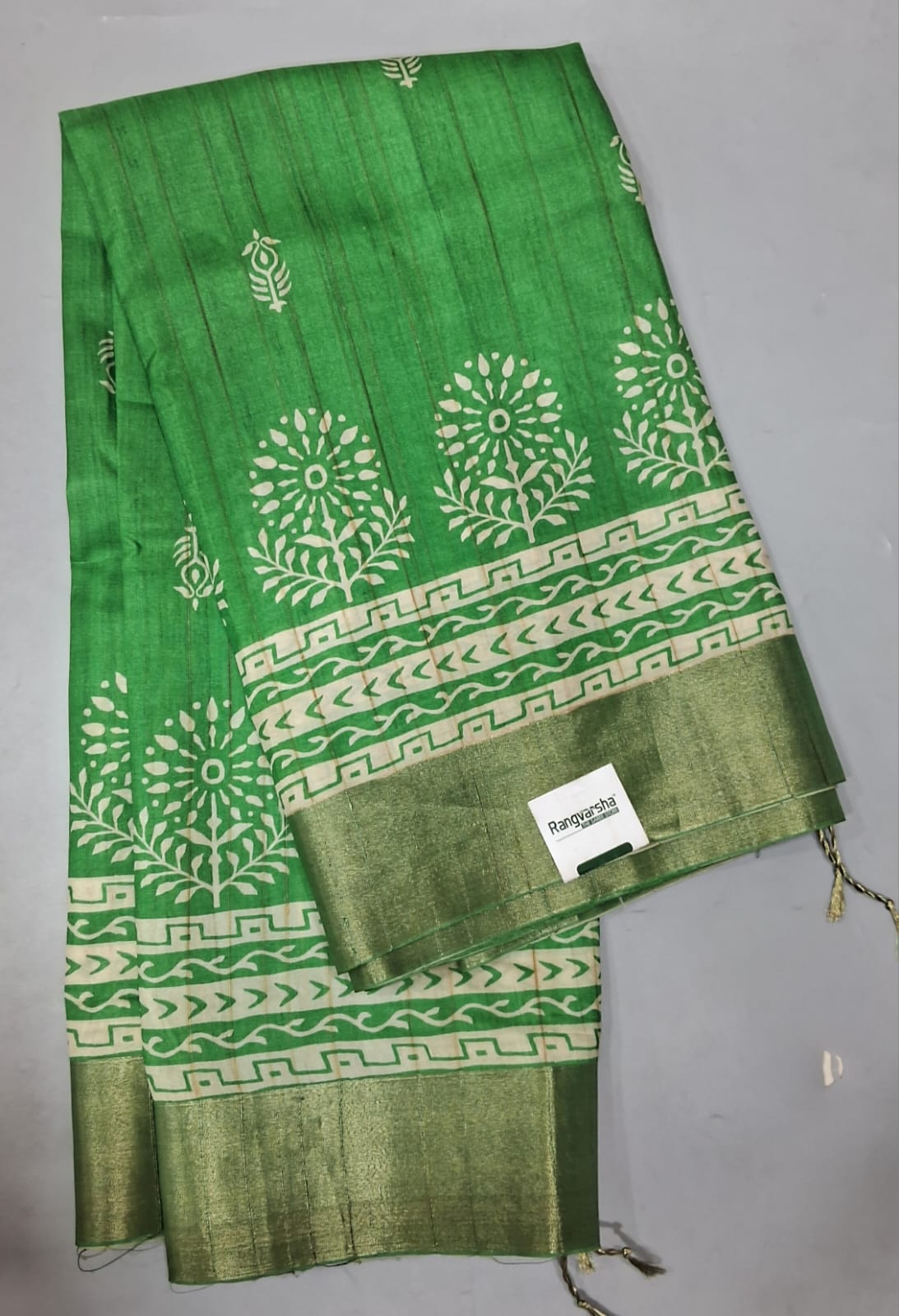 Leaf Green Tussar Saree