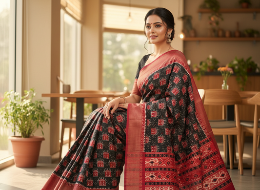 Black Semi Tussar Saree