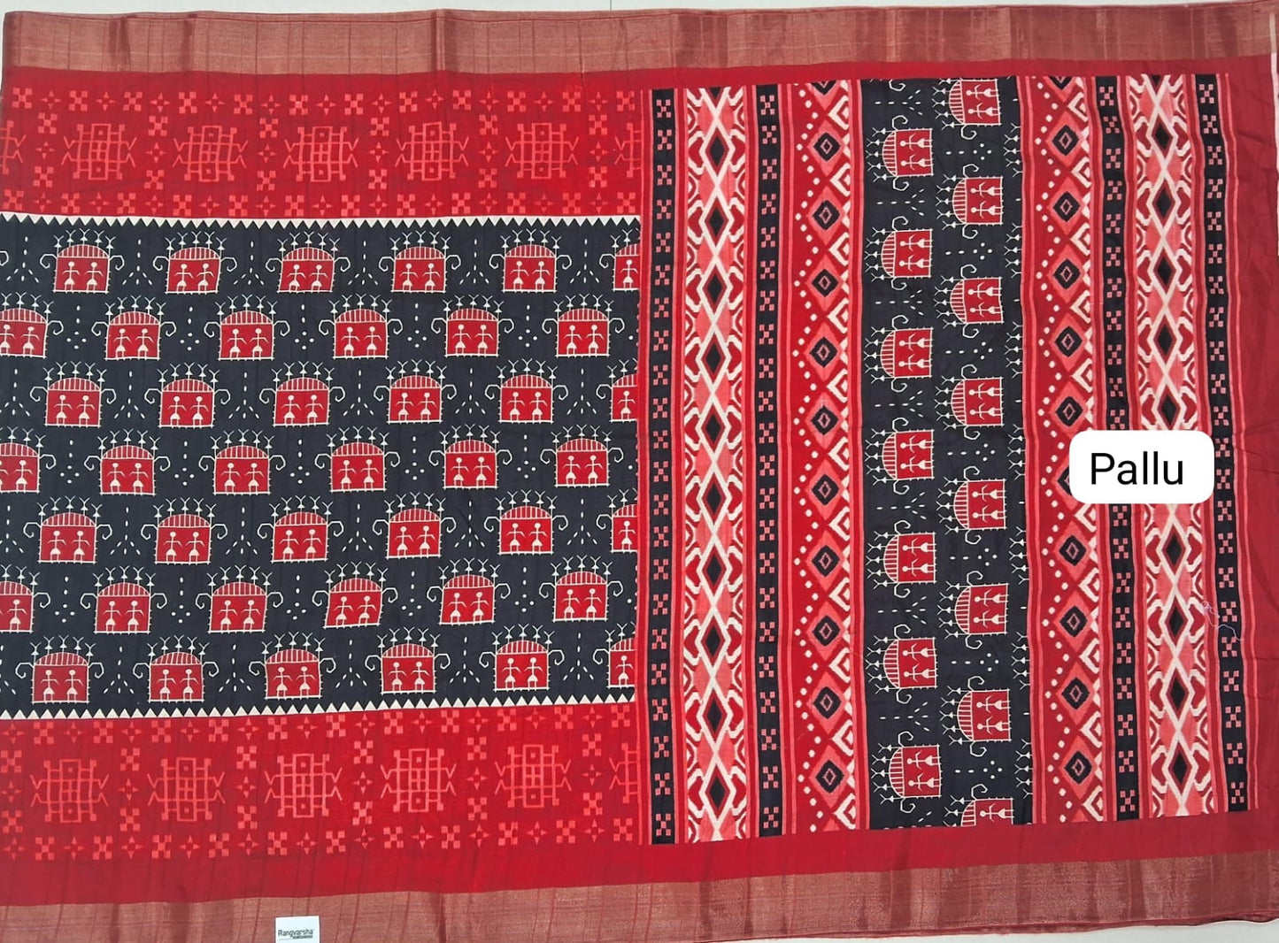 Black Semi Tussar Saree Pallu