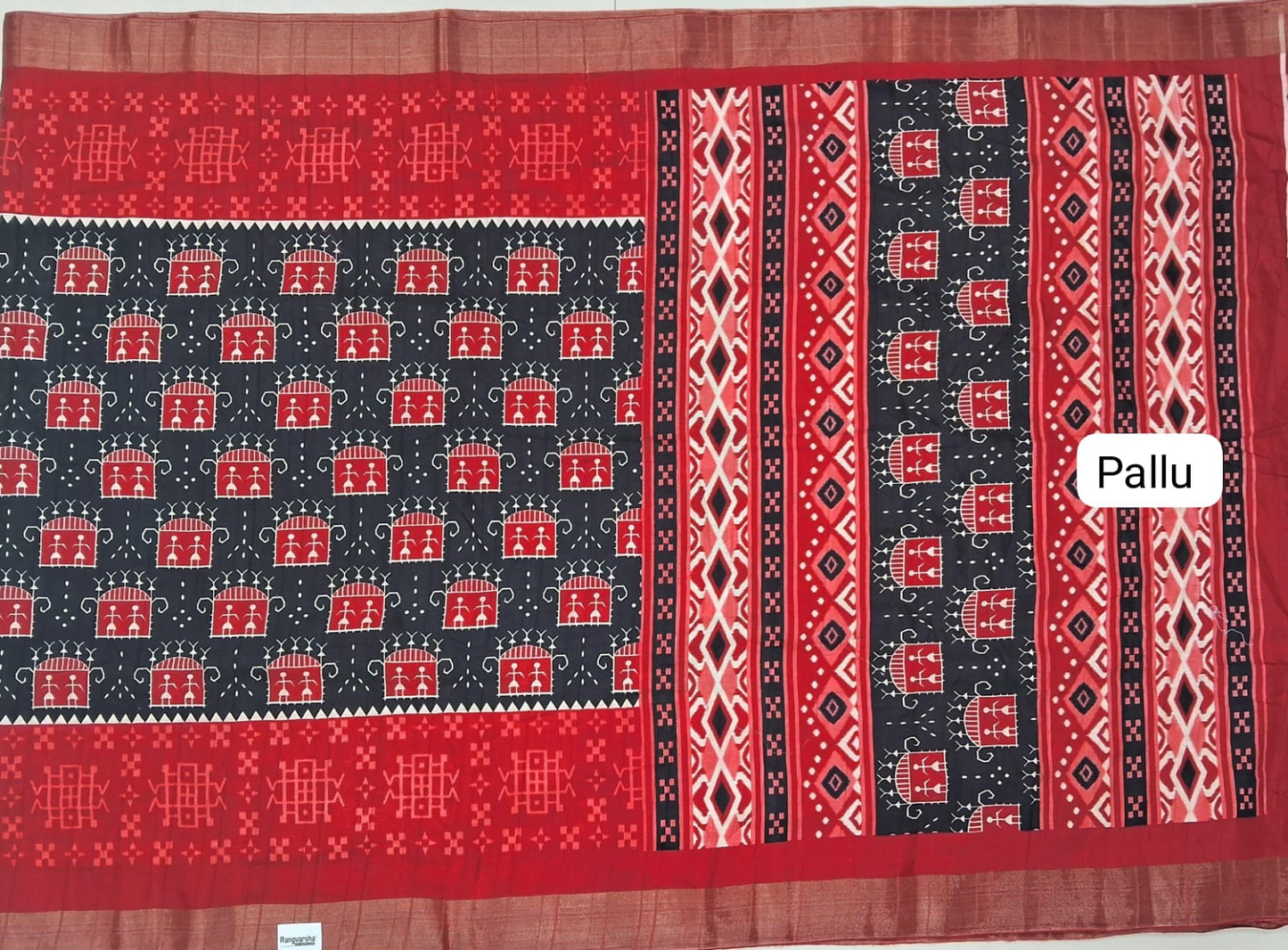 Black Semi Tussar Saree Pallu