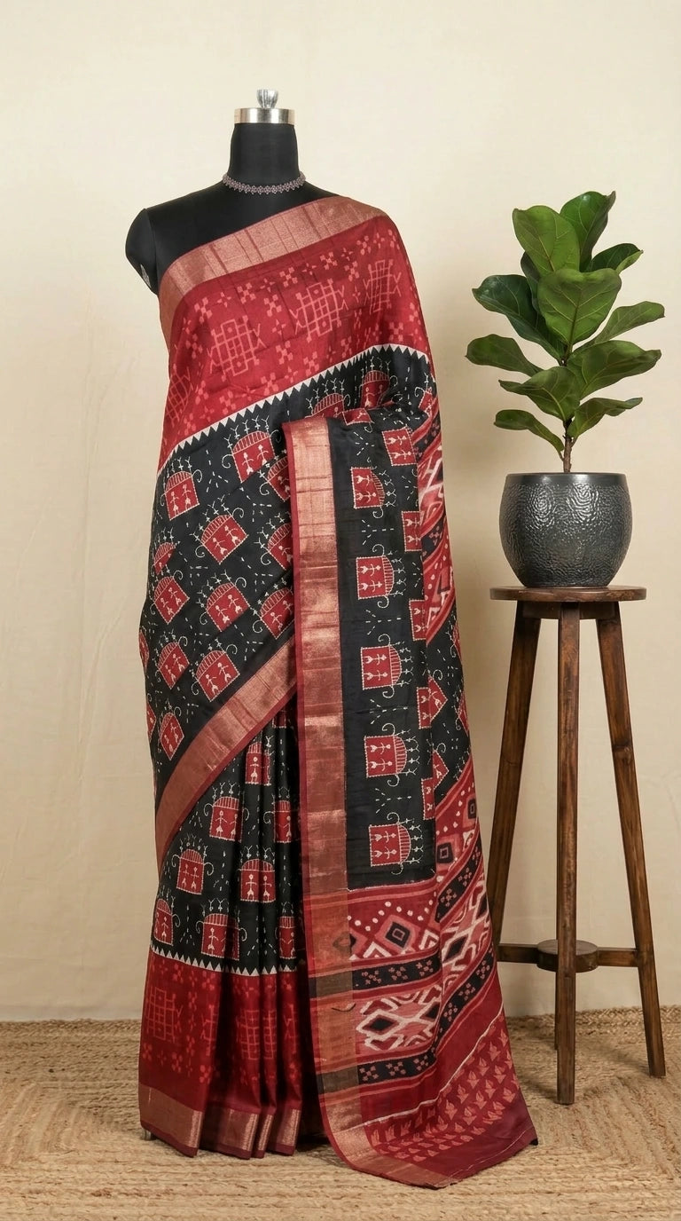 Premium Black Semi Tussar Saree for Special Occasions