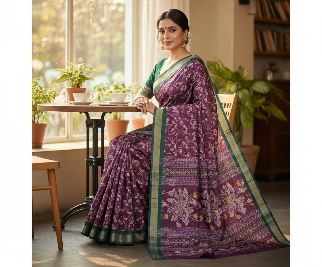 Wine Semi Tussar Saree 