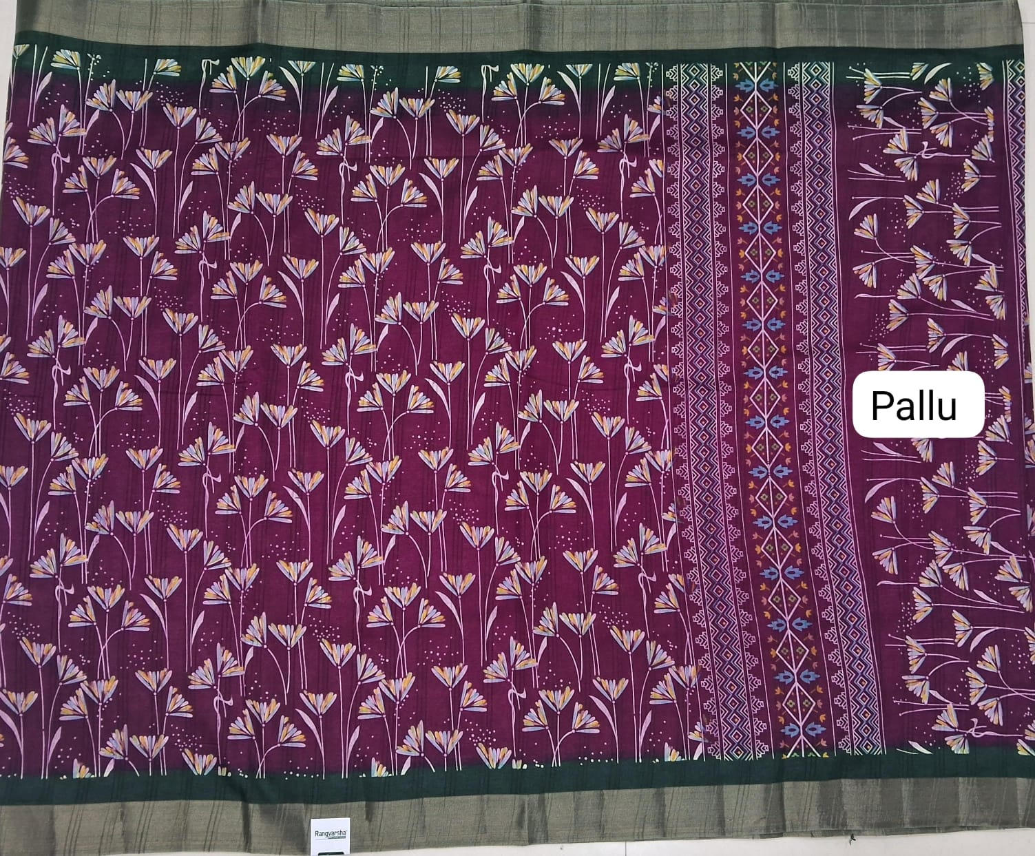 Wine Semi Tussar Saree Pallu