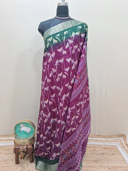 Wine Semi Tussar Saree