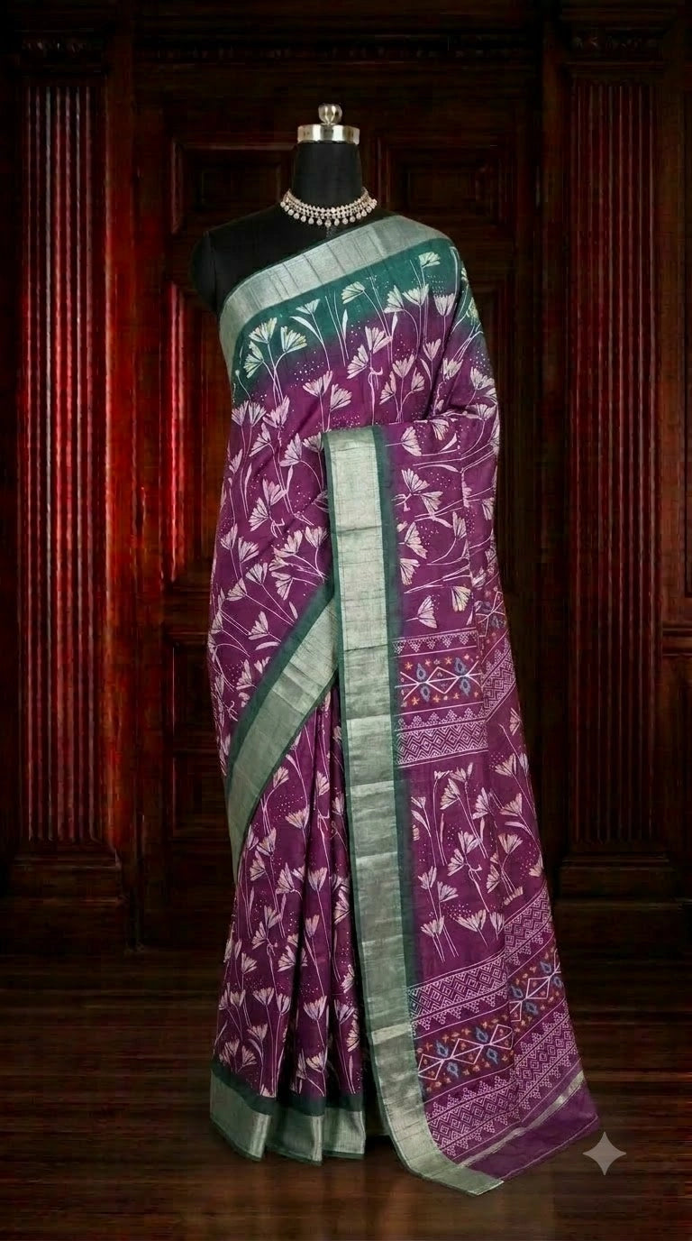Wine Semi Tussar Saree