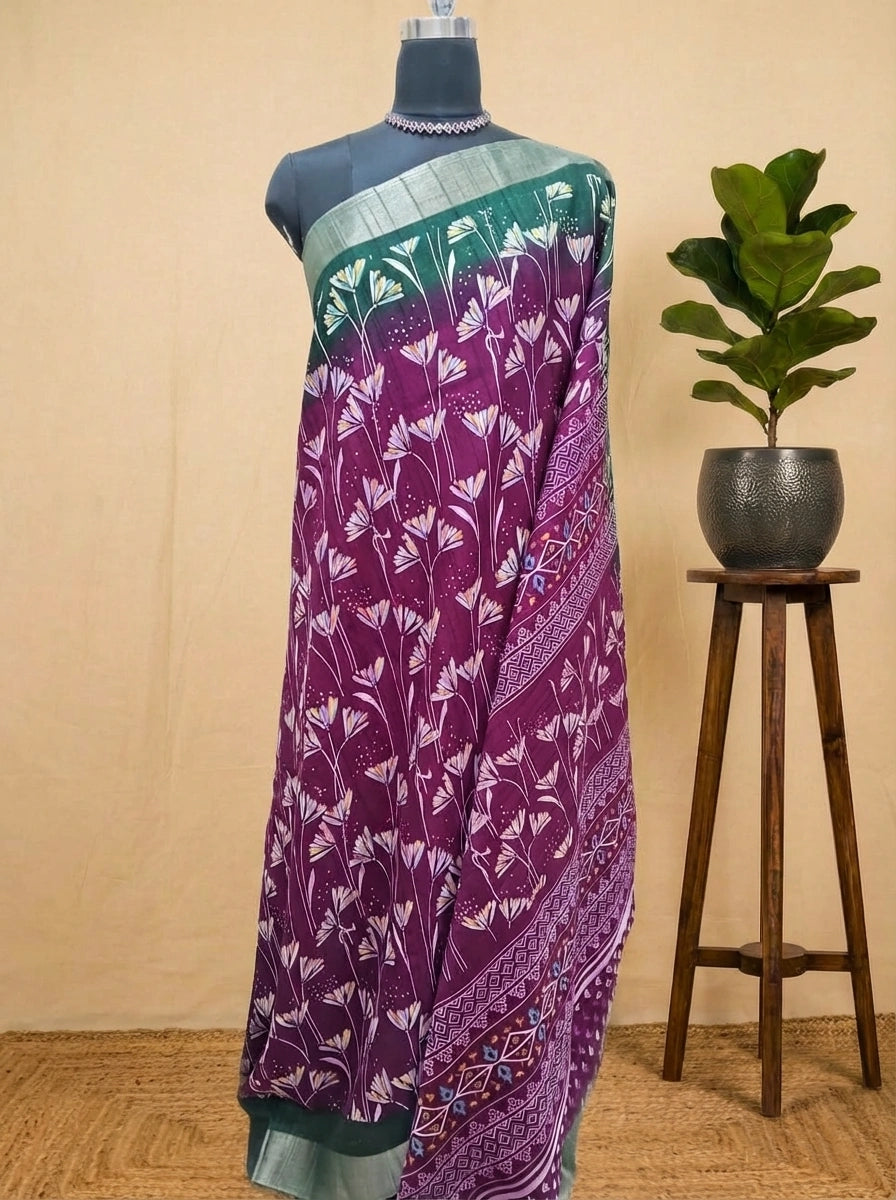 Wine Semi Tussar Saree