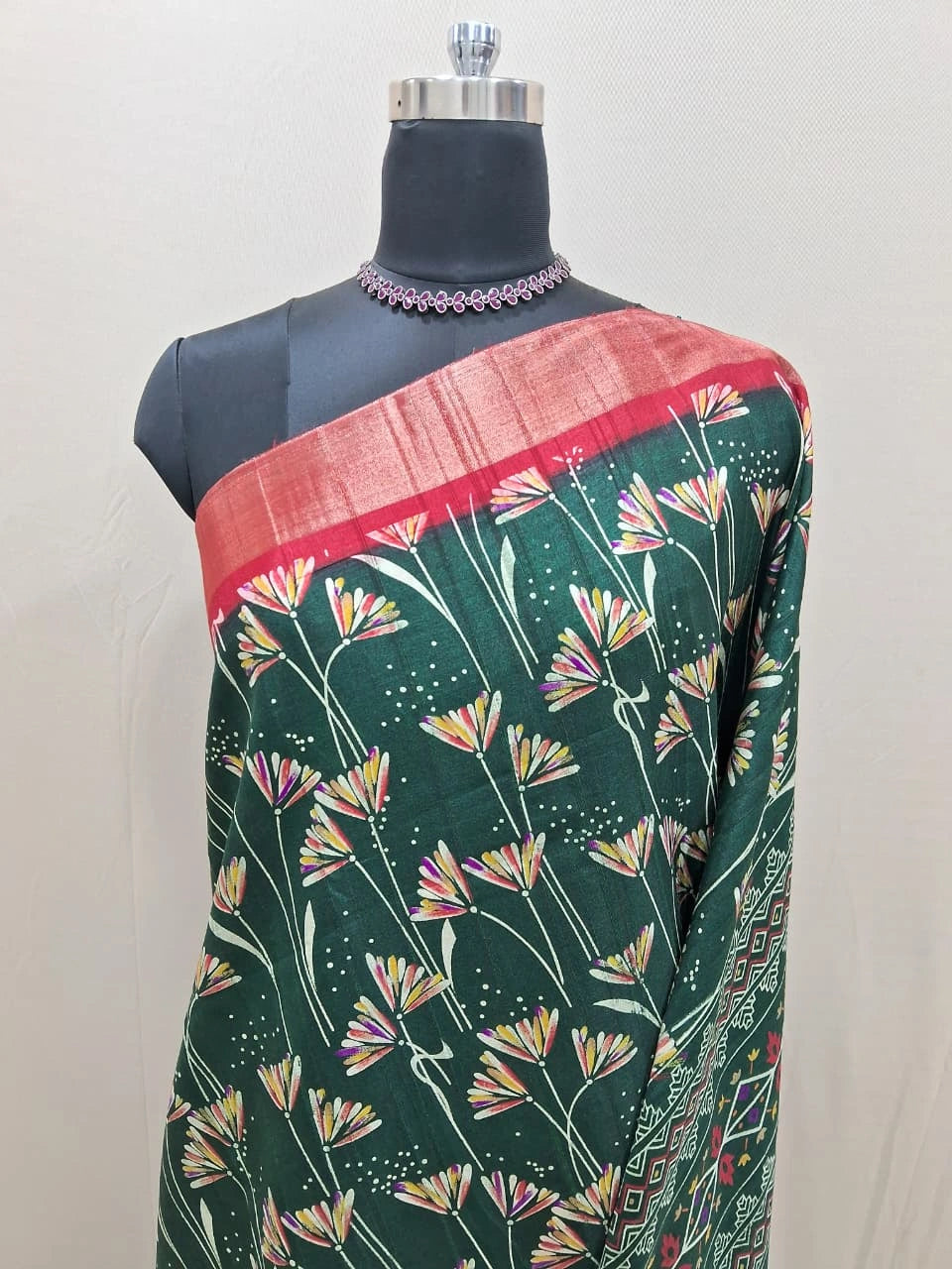 Bottle Green Semi Tussar Saree 