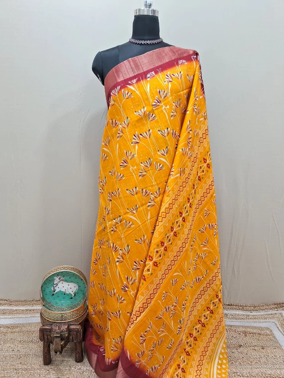 Mango Yellow Semi Tussar Saree