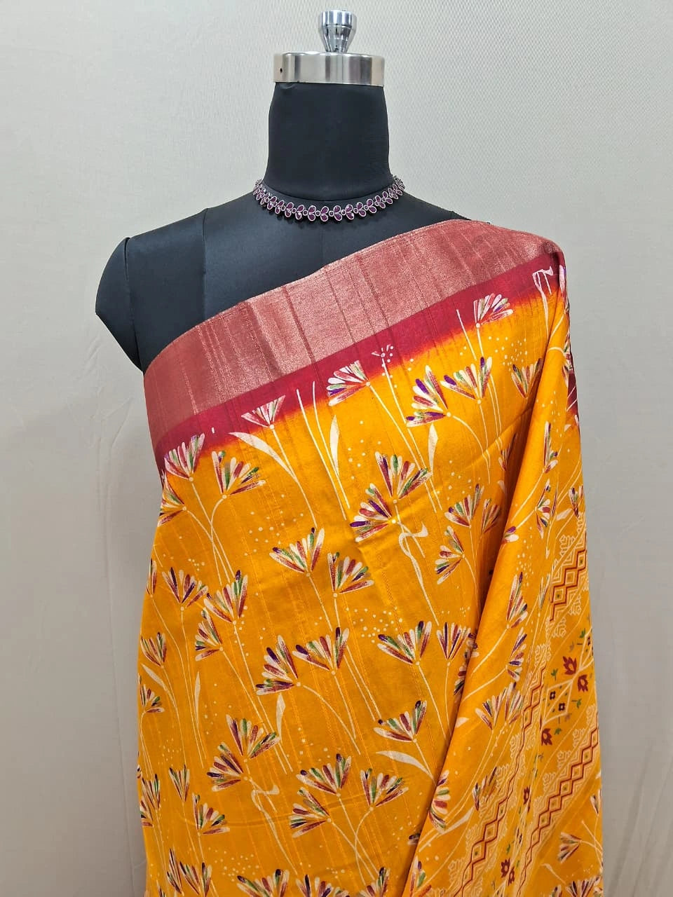 Mango Yellow Semi Tussar Saree 