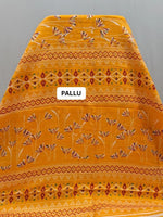 Mango Yellow Semi Tussar Saree pallu