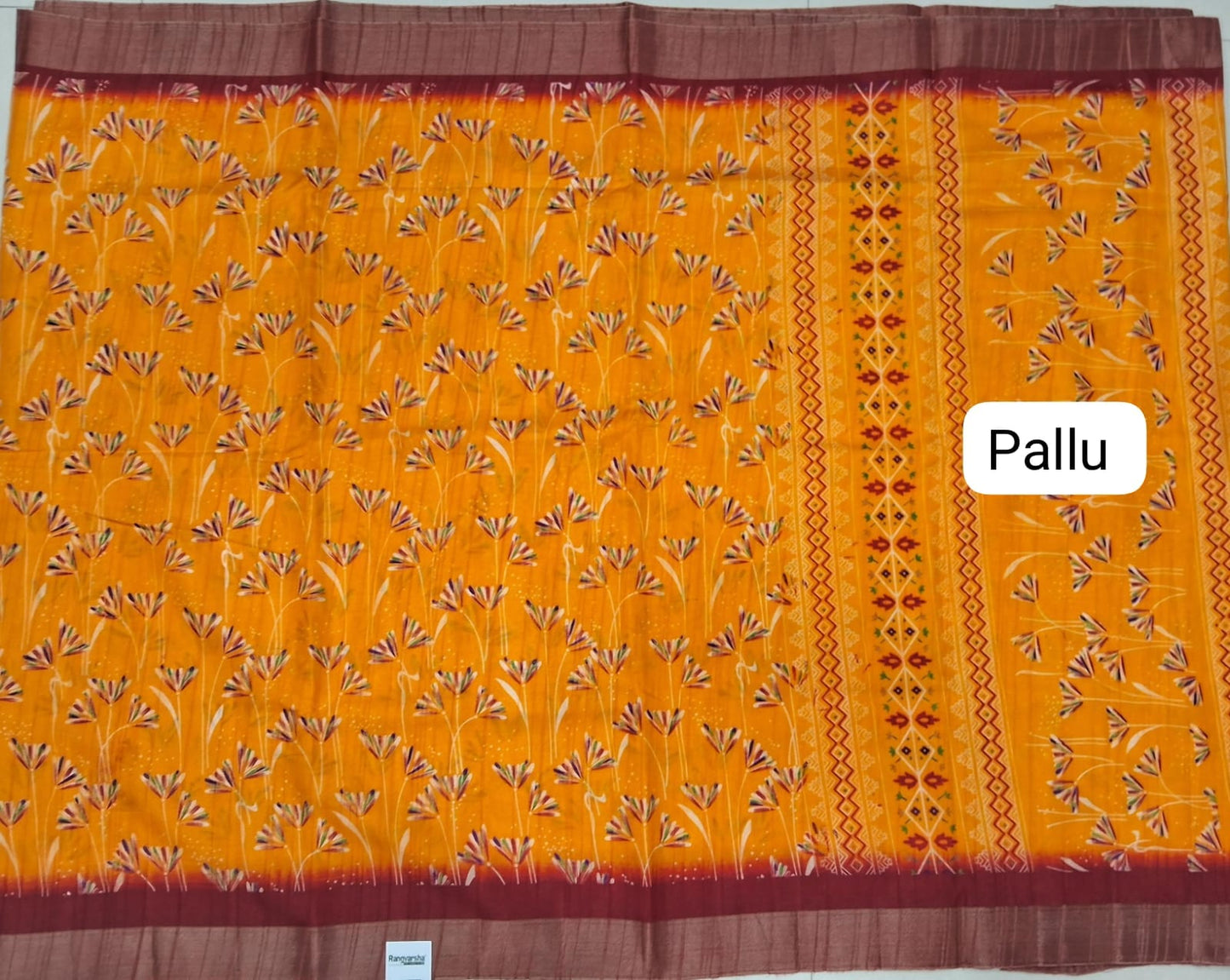 Mango Yellow Semi Tussar Saree Pallu