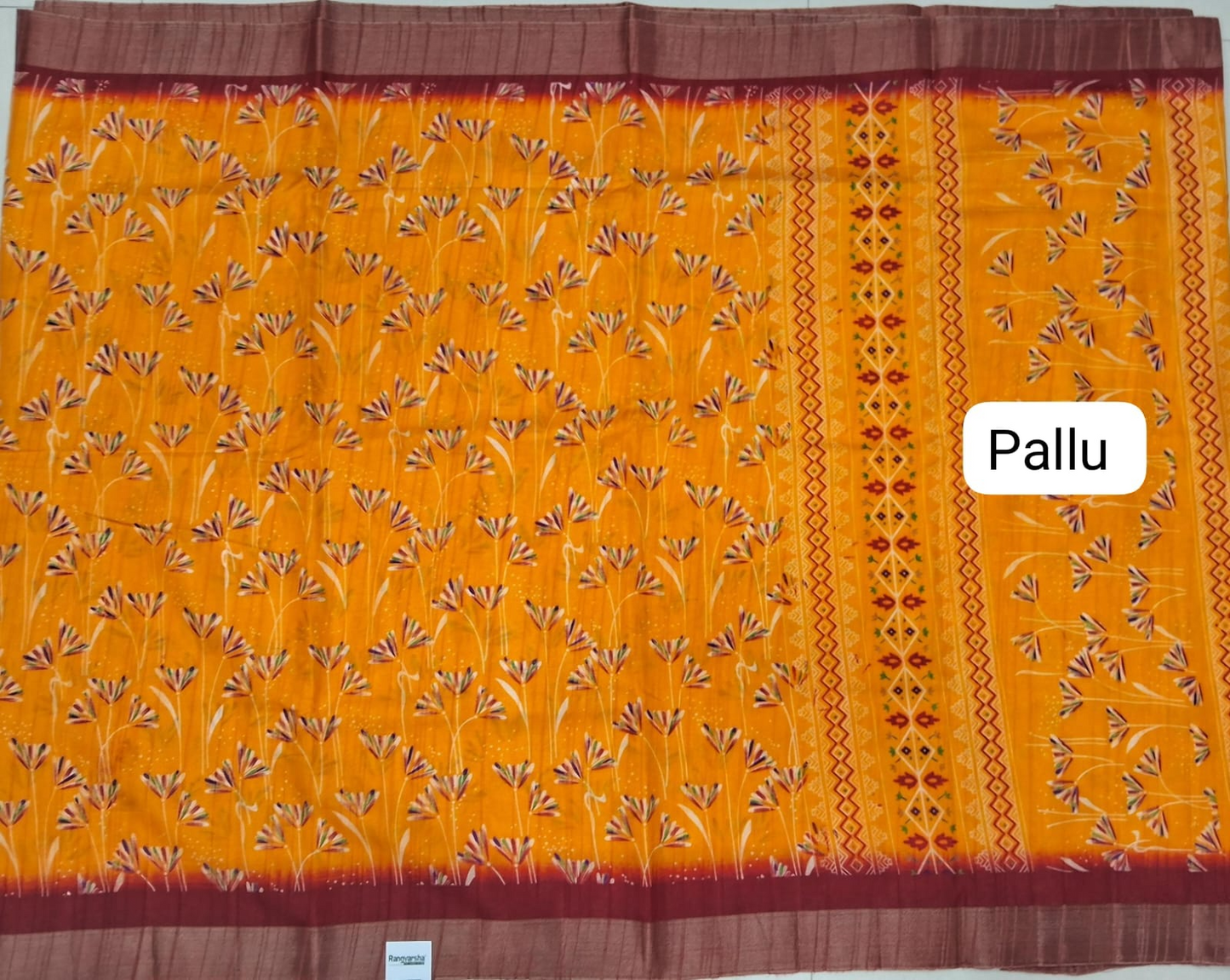 Mango Yellow Semi Tussar Saree Pallu