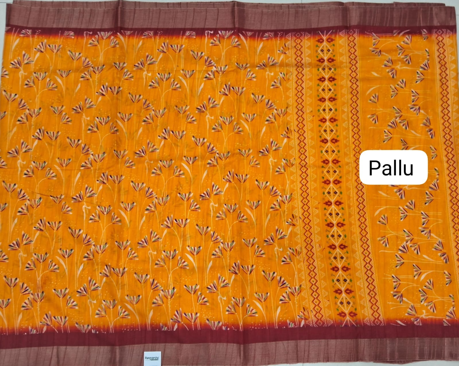 Mango Yellow Semi Tussar Saree Pallu