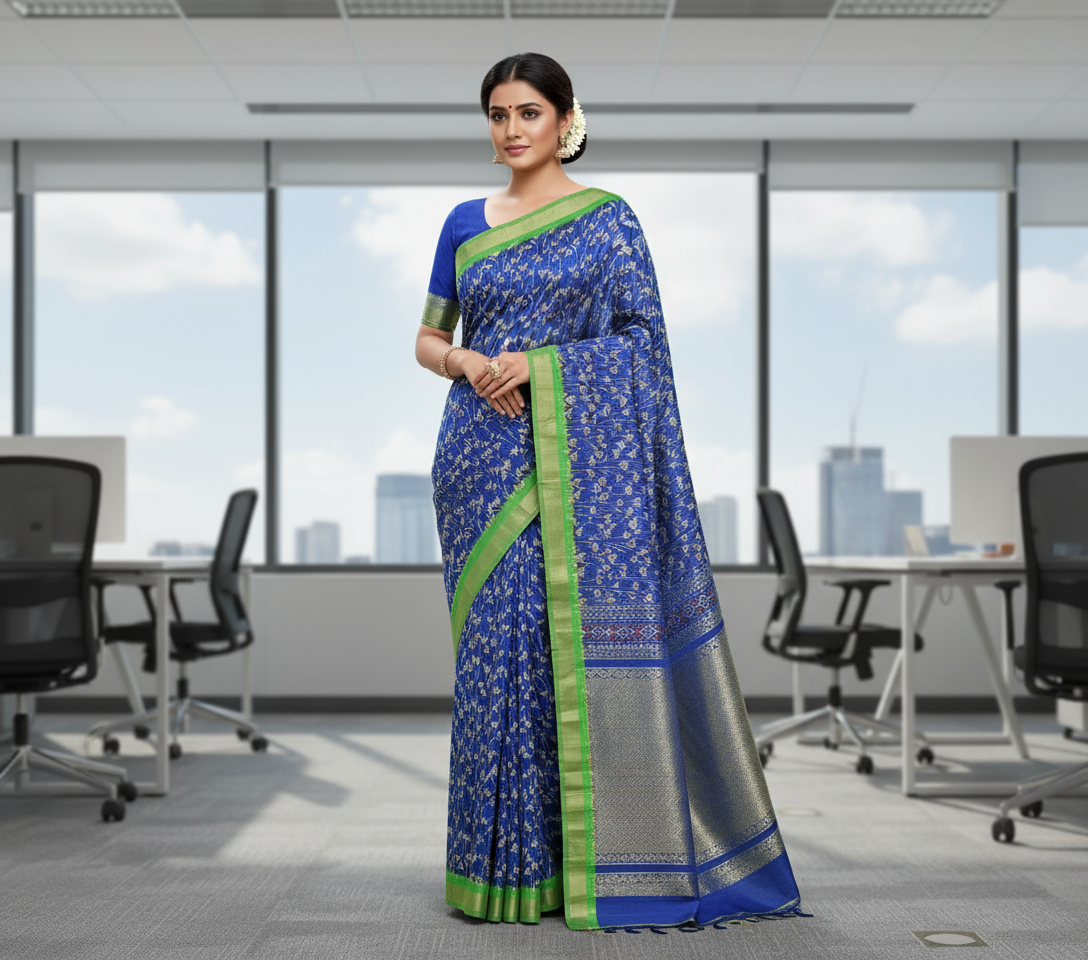 Royal Blue Semi Tussar Saree 