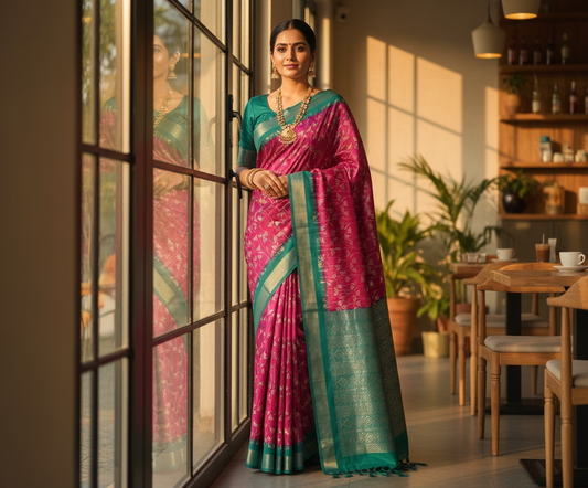 Pink Semi Tussar Saree 