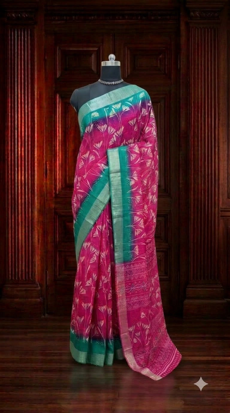 Pink Semi Tussar Saree