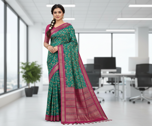 Teal Blue Semi Tussar Saree