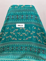 Teal Blue Semi Tussar Saree pallu