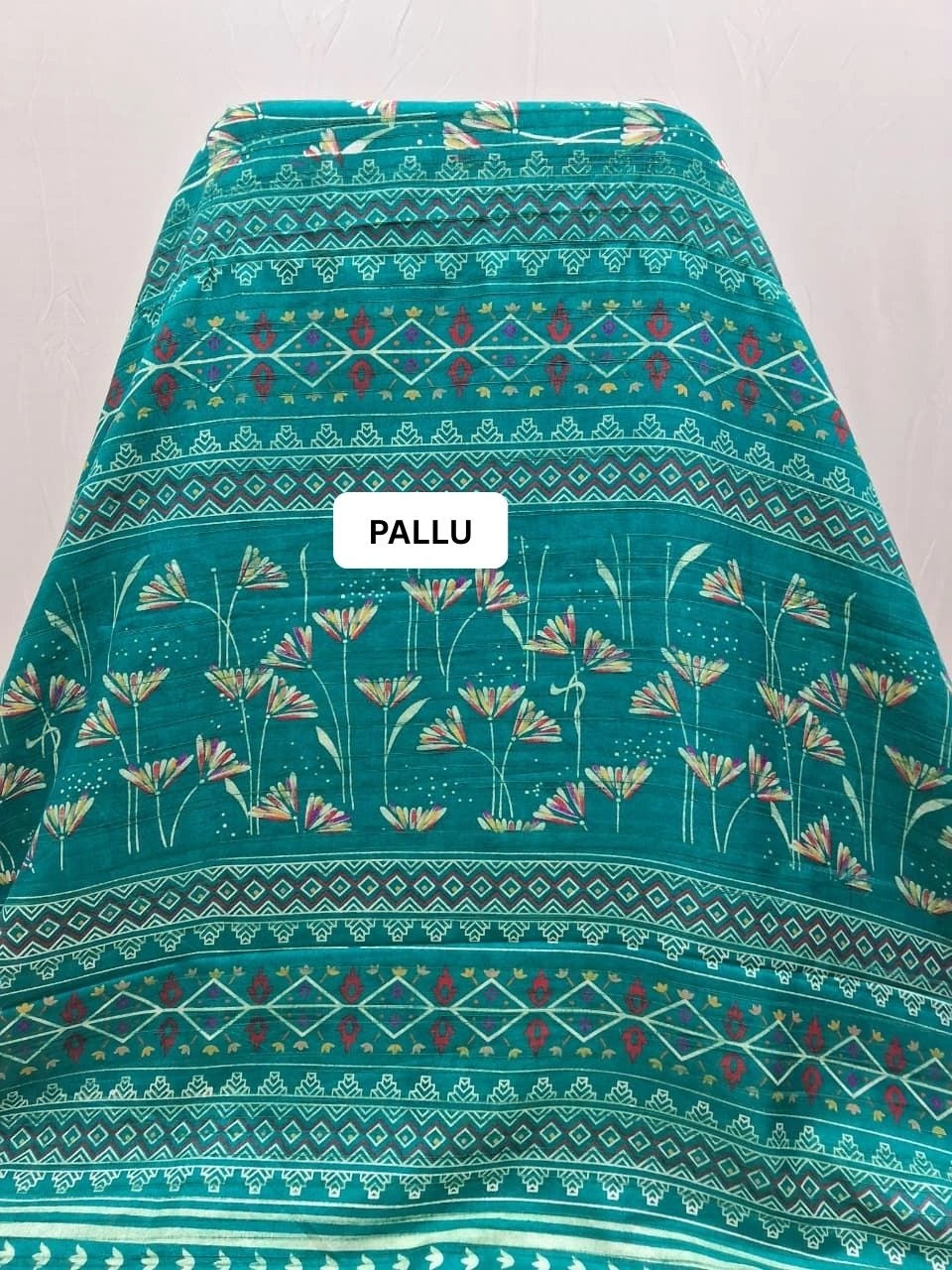 Teal Blue Semi Tussar Saree pallu