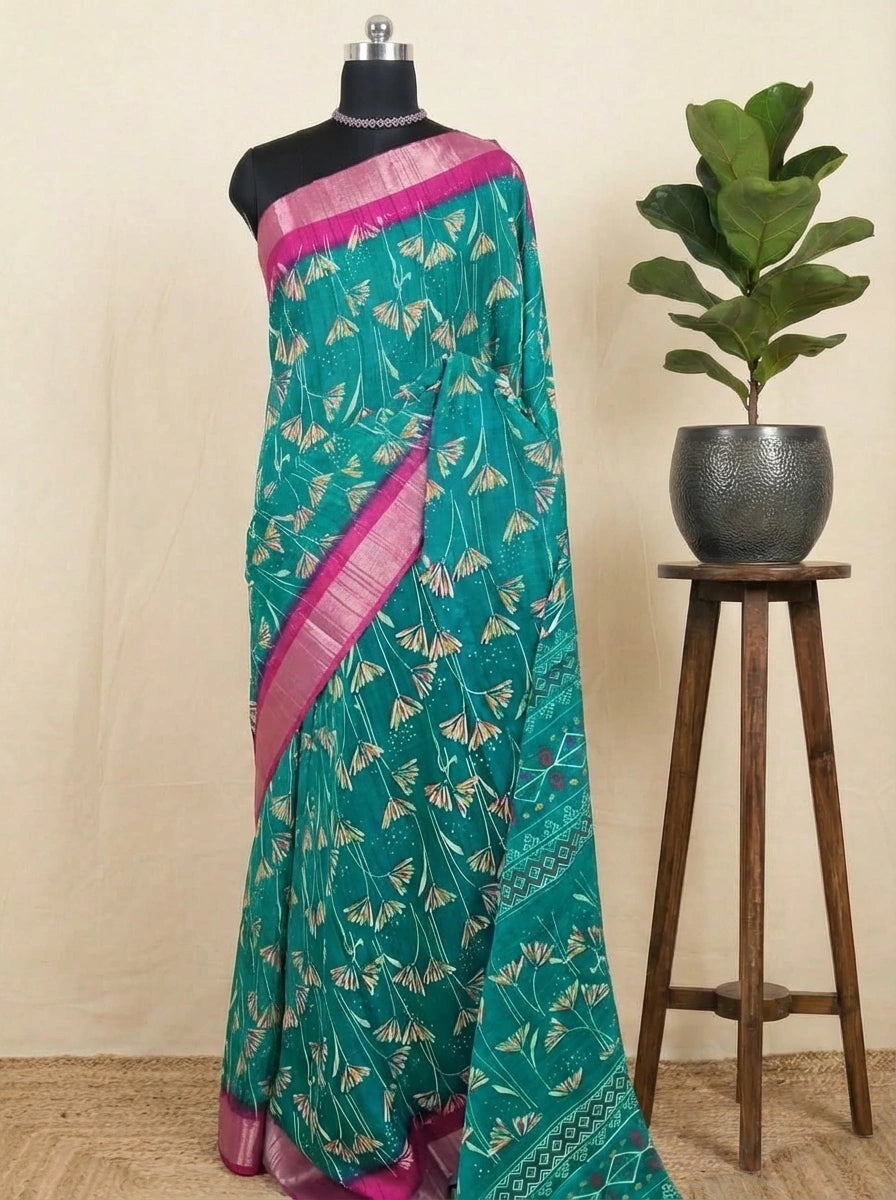 Teal Blue Semi Tussar Saree
