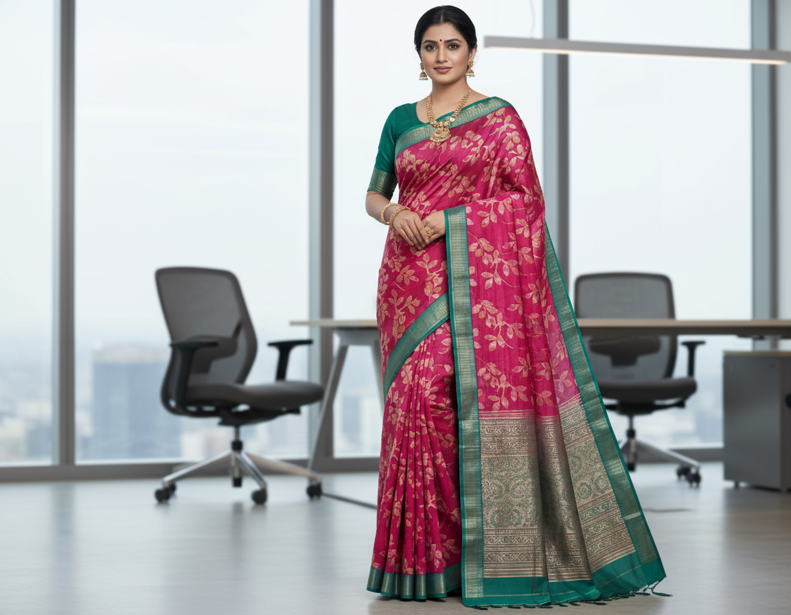 Pink Semi Tussar Saree 