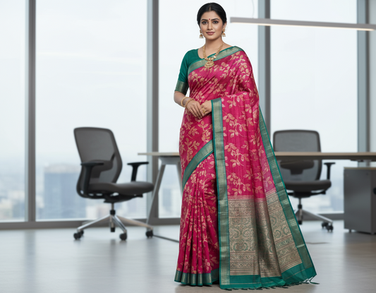Pink Semi Tussar Saree 