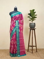 Pink Semi Tussar Saree  with gold leaf print