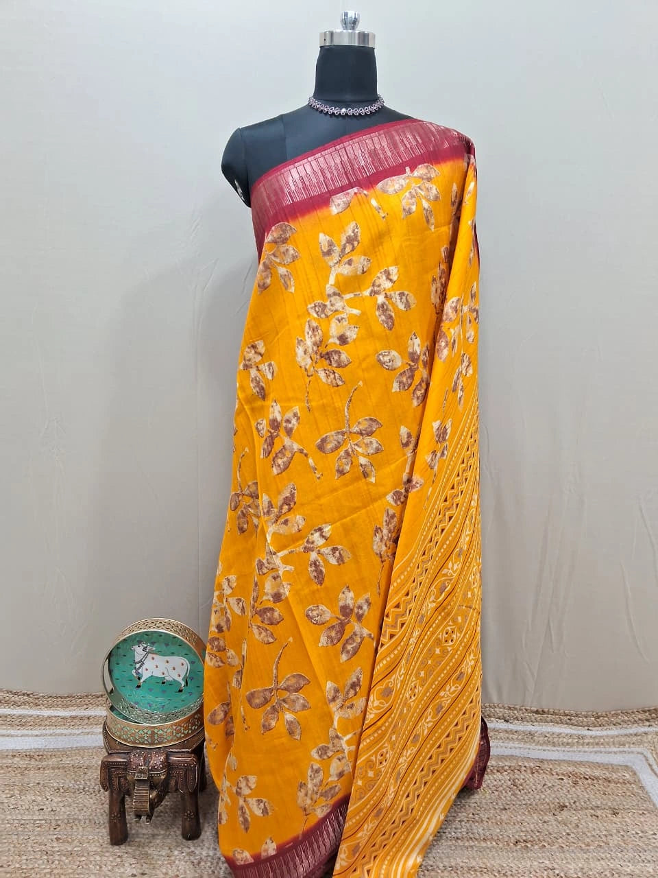 Mango Yellow Semi Tussar Saree