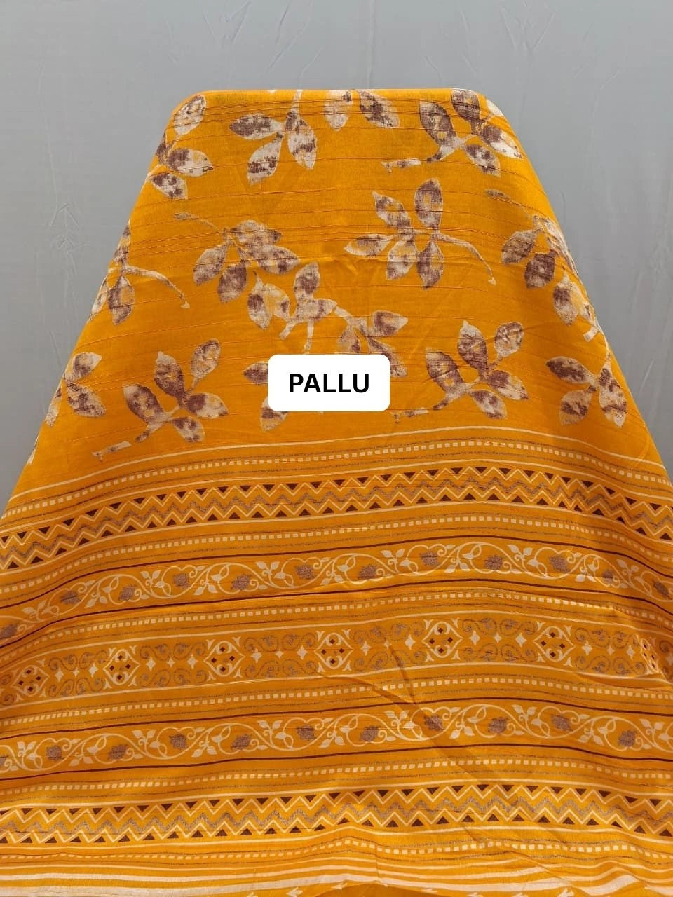 Mango Yellow Semi Tussar Saree pallu