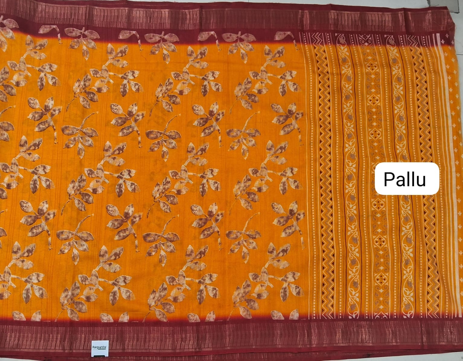 Mango Yellow Semi Tussar Saree Pallu