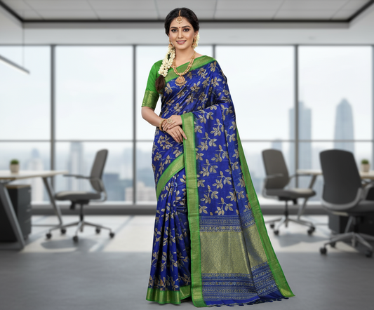 Royal Blue Semi Tussar Saree