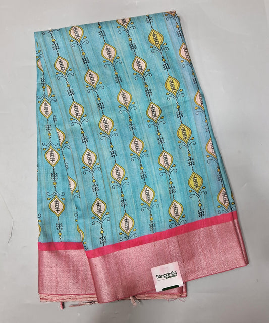 Sky Blue Semi Tussar Saree