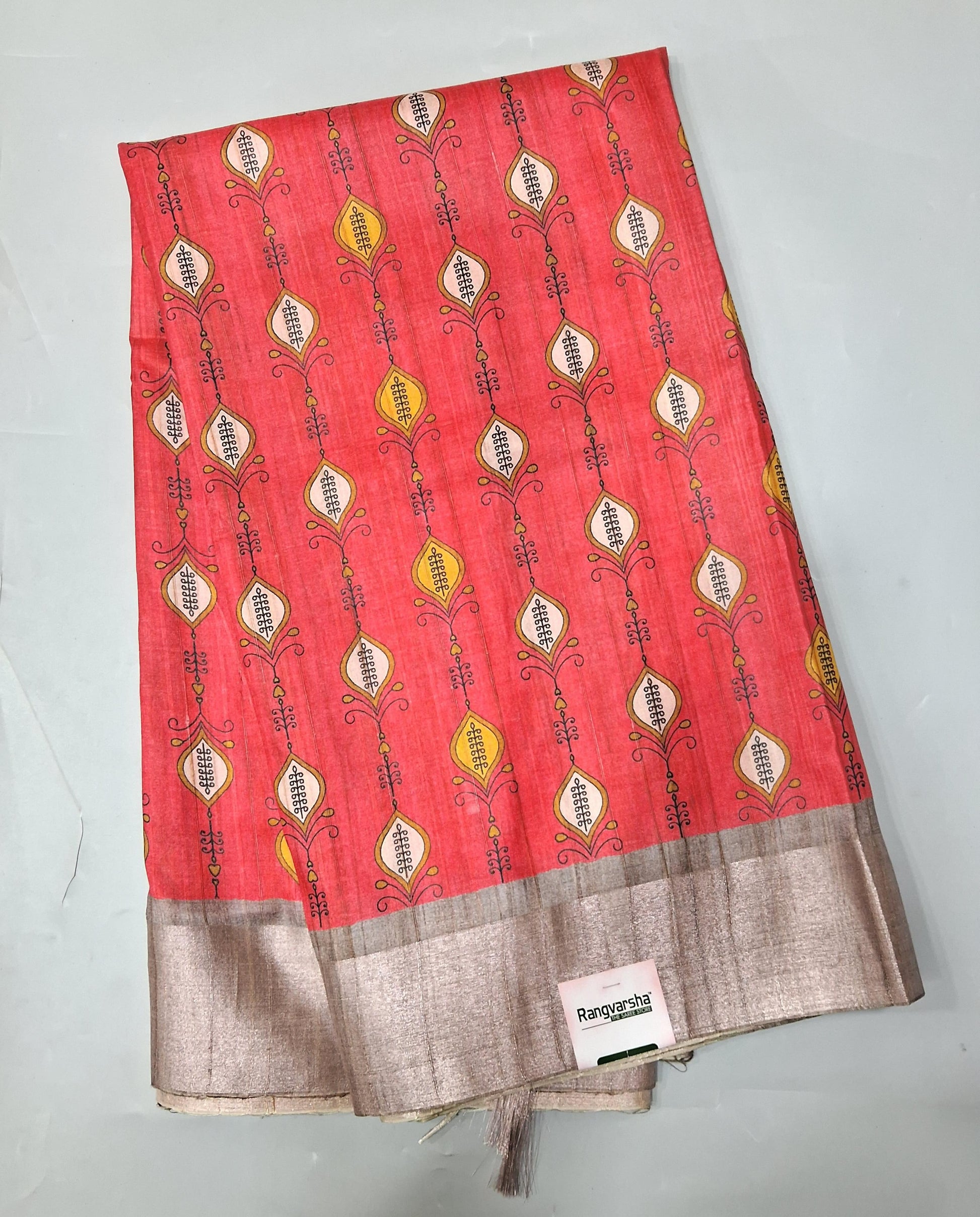 Candy Red Semi Tussar Saree 