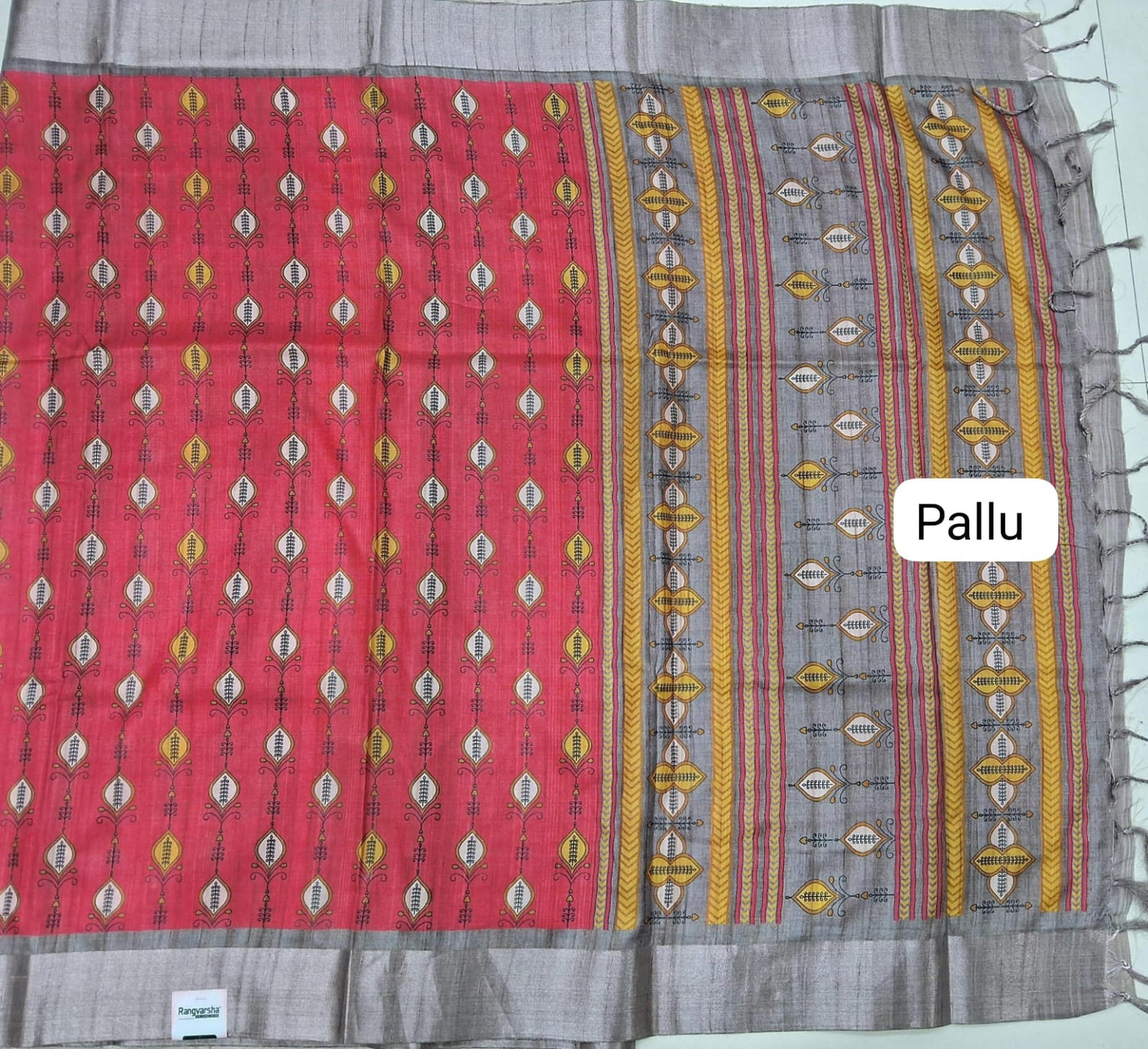 Candy Red Semi Tussar Saree pallu