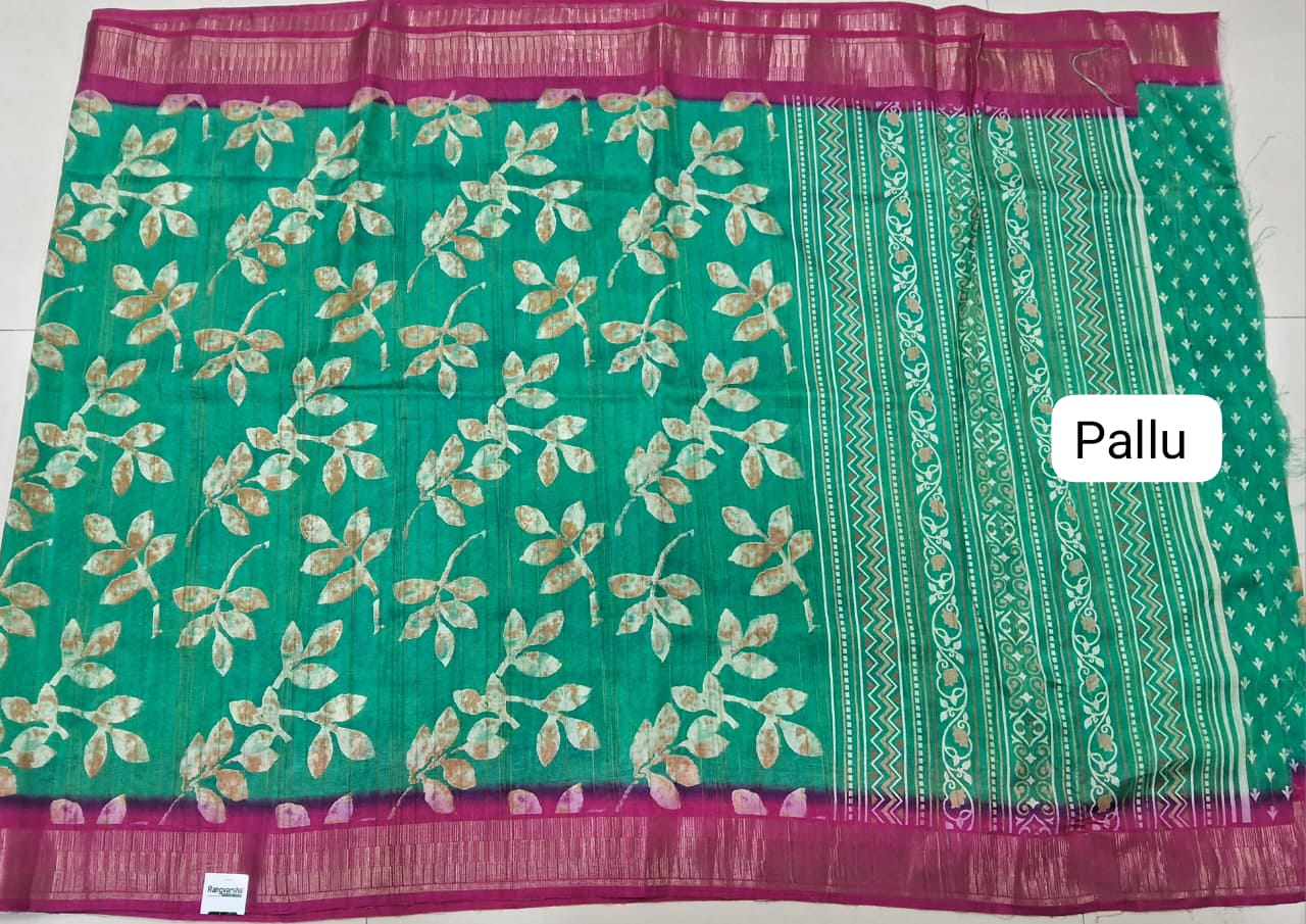 Green Semi Tussar Saree Pallu