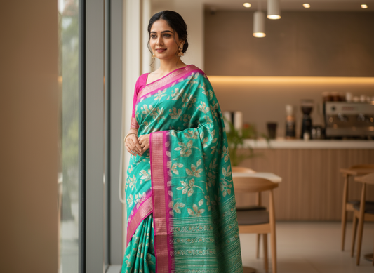 Green Semi Tussar Saree
