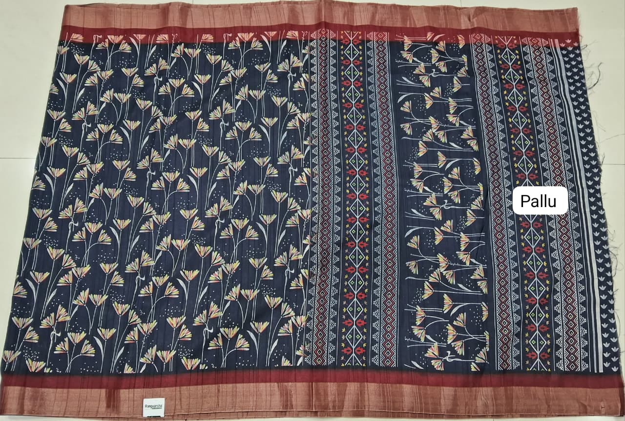 Blue Semi Tussar Saree Pallu