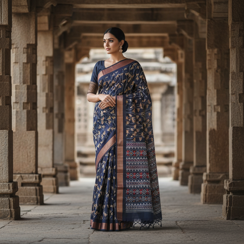 Blue Semi Tussar Saree