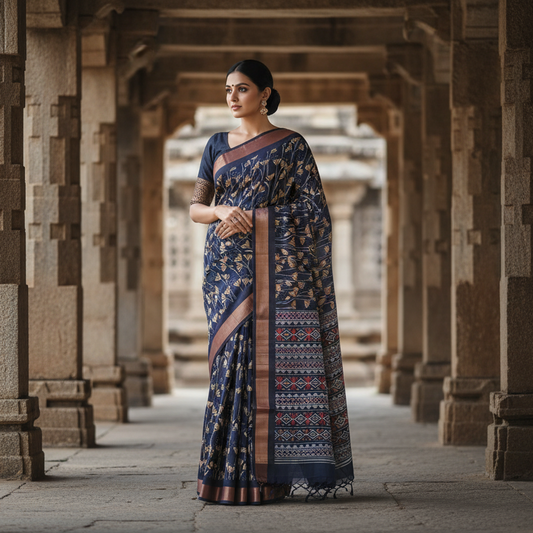 Blue Semi Tussar Saree
