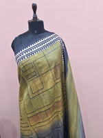 Mehandi Green and Grey shaded Gicha Tussar Saree 1