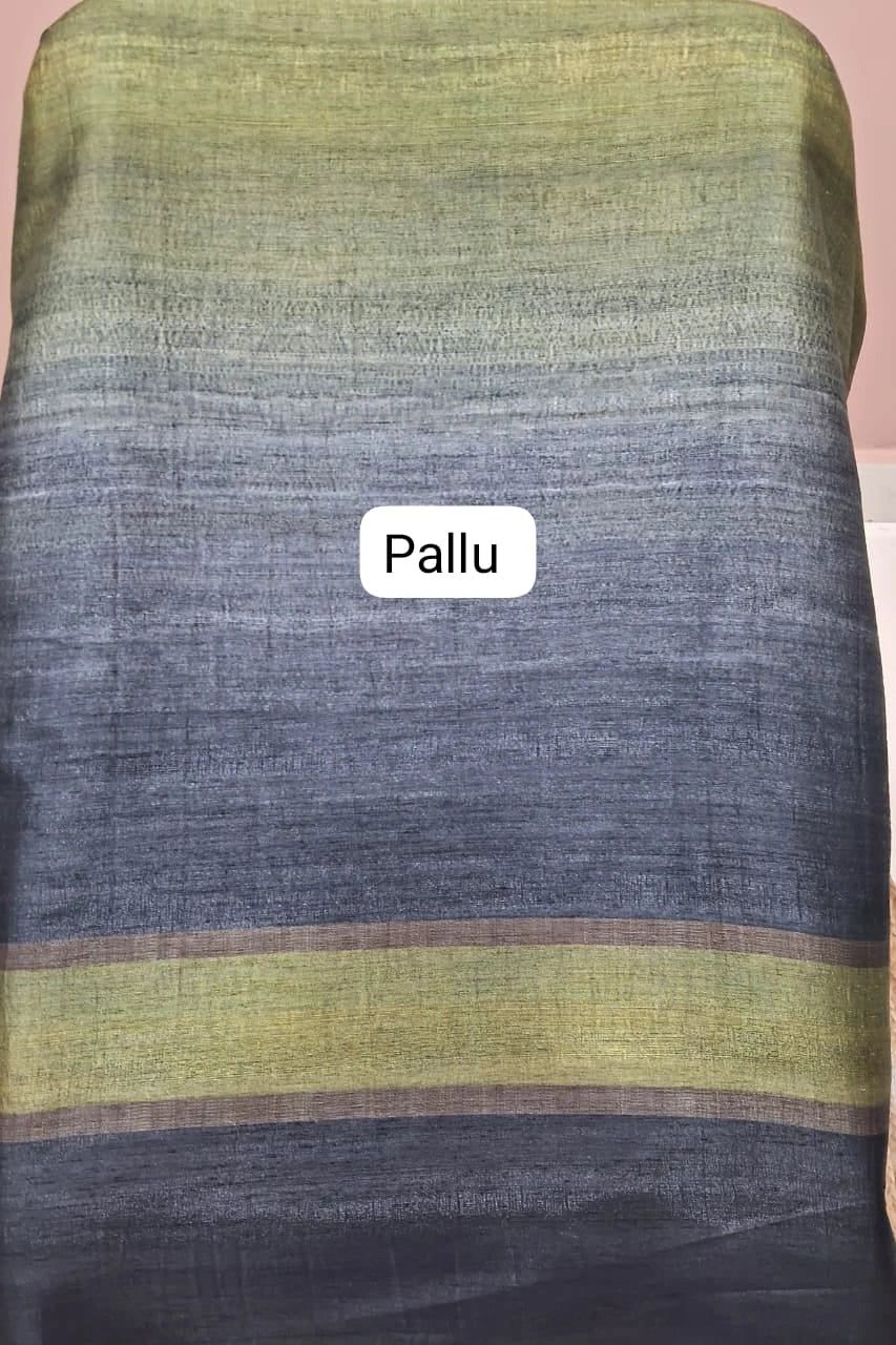 Mehandi Green and Grey shaded Gicha Tussar Saree pallu