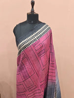 Pink and Grey shaded Gicha Tussar Saree 1