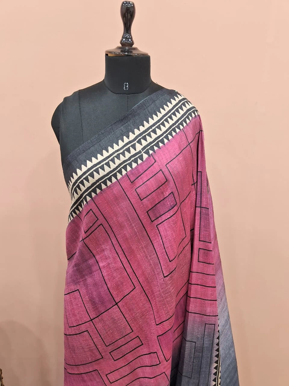 Pink and Grey shaded Gicha Tussar Saree 1