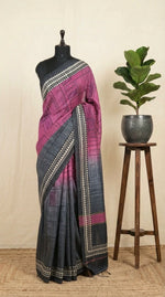 Pink and Grey shaded Gicha Tussar Saree