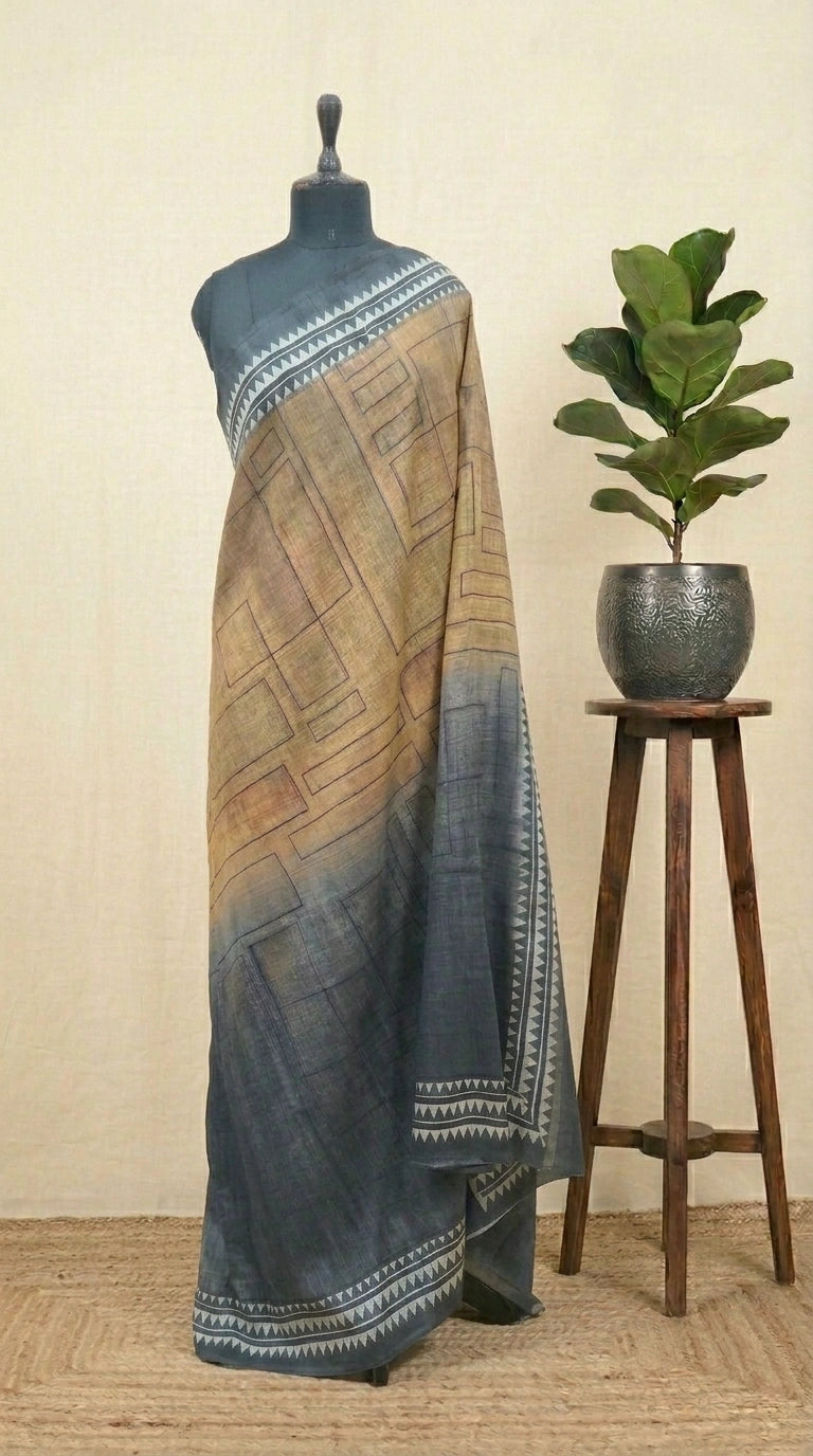 Dual Shaded and Grey Gicha Tussar Saree