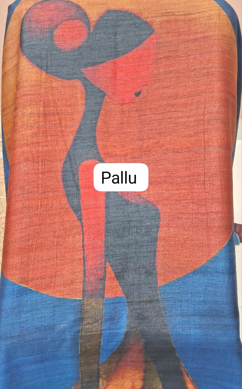 Blue and Grey Shaded Gicha Tussar Saree  Pallu