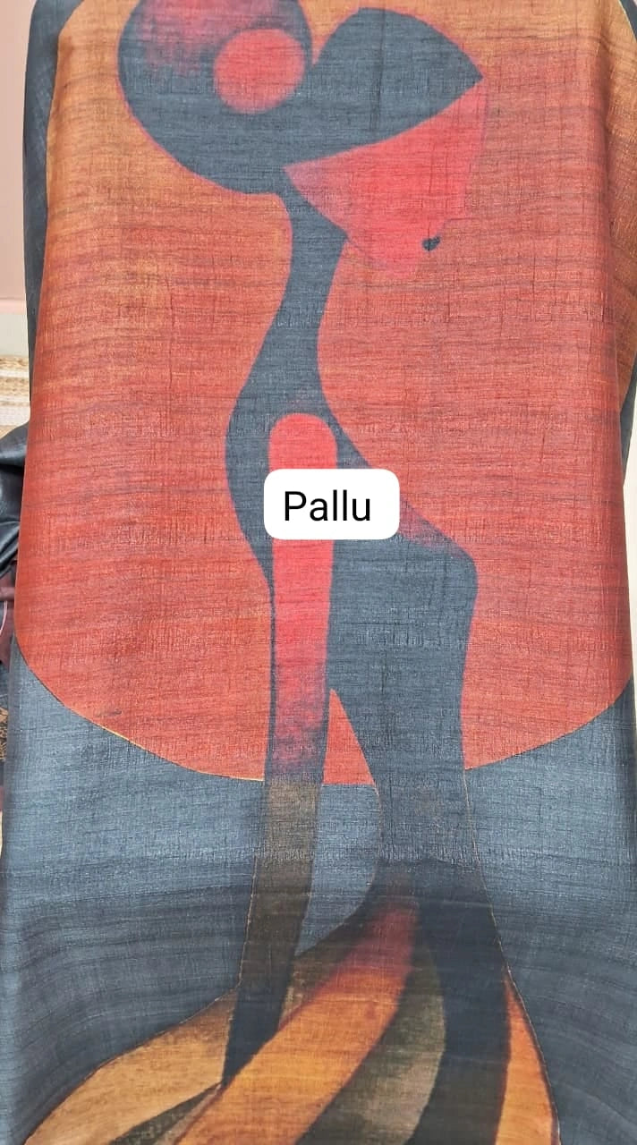 Grey and Black Shaded Gicha Tussar Saree pallu