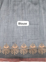 Grey and Black Shaded Gicha Tussar Saree Blouse