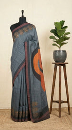 Grey and Black Shaded Gicha Tussar Saree
